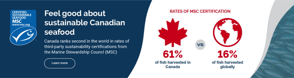 Feel good about sustainable Canadian seafood - Canada ranks second in the world in rates of third-party sustainability certifications from the Marine Stewardship Councl (MSC).